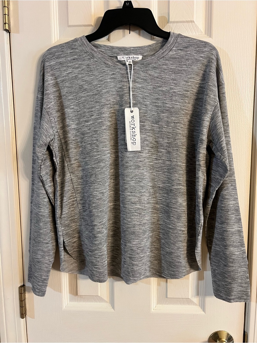 Workshop Republic Clothing Women's Gray Heather Long Sleeve Crewneck Top